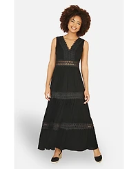 Yumi Women's Lace Trim Cotton Maxi Sun Dress