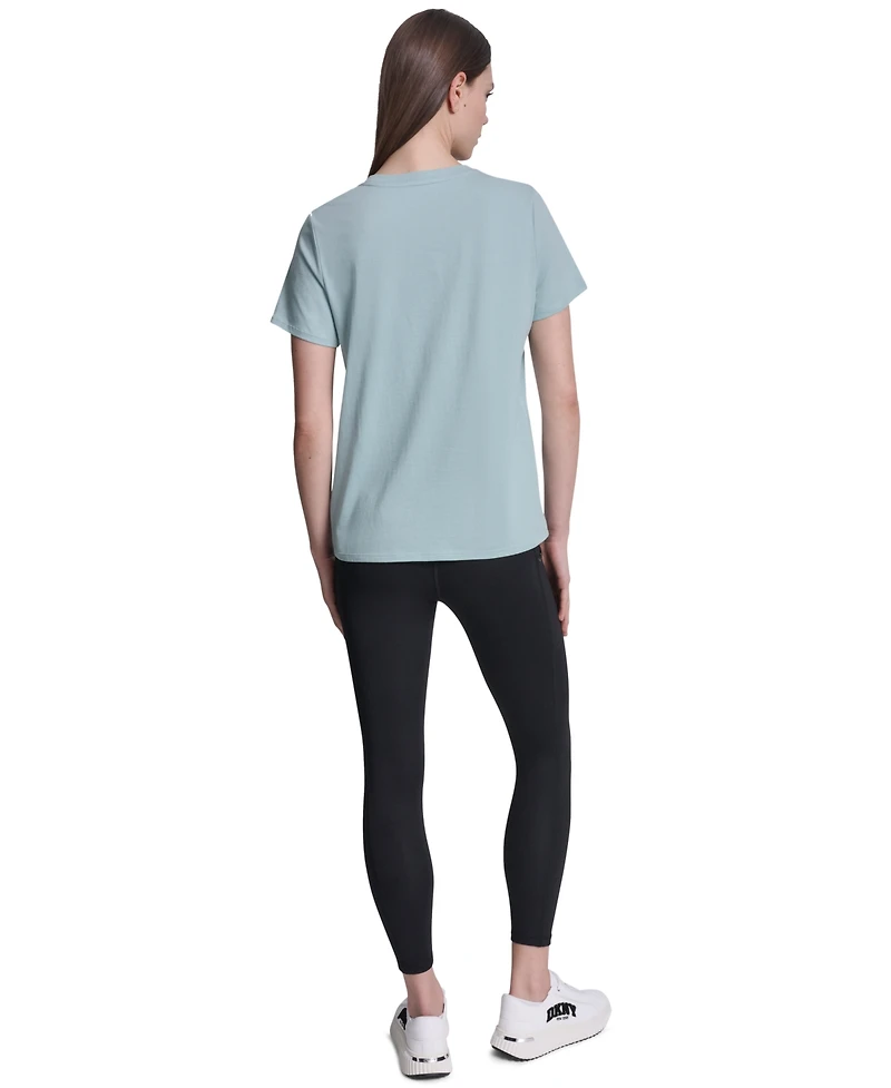 Dkny Sport Women's Rhinestone Varsity Logo Relaxed Fit Pull-On T-Shirt