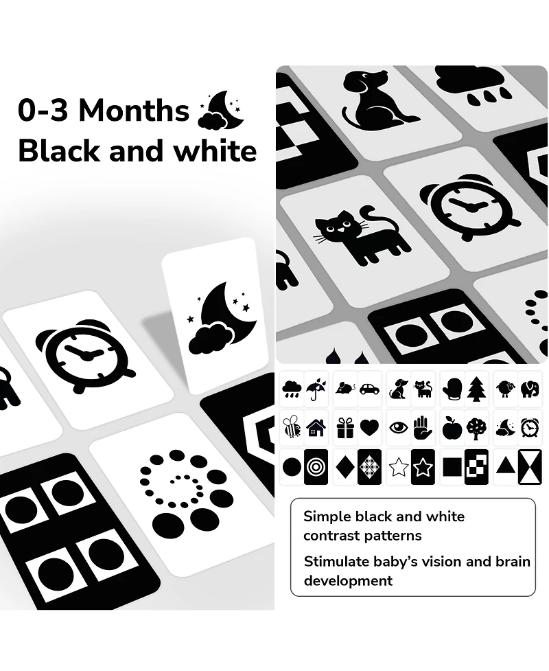 Quokka 60 High Contrast Baby Flash Cards 36 Months - Black & White Toddler Flashcards 36 Months in a Bag