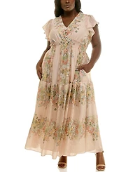 Taylor Plus Size Flutter Sleeve Tiered Maxi Dress