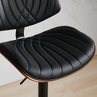 Simplie Fun Walnut Bentwood Faux Leather Back Swivel Bar Stool