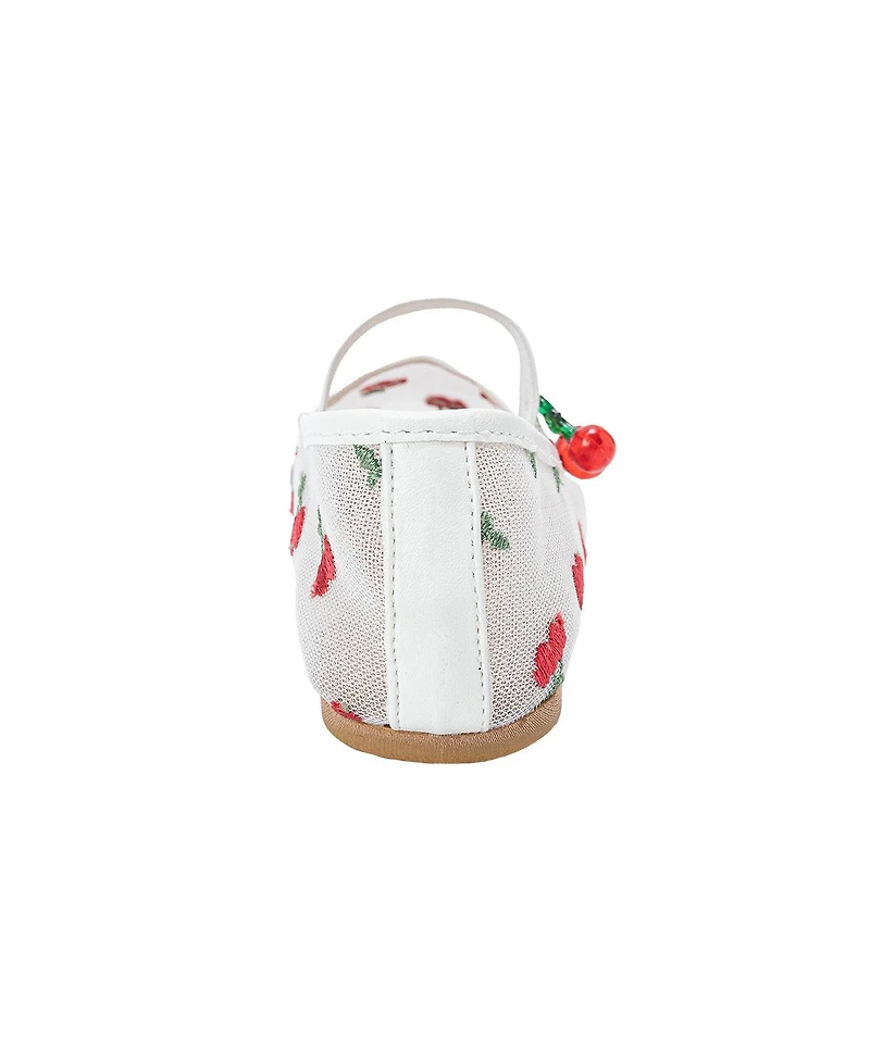 Bebe Girl's Mesh Ballet Mary Jane Shoes - Comfortable Dress Flats with Embroidered Cherry Accents