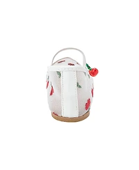 Bebe Girl's Mesh Ballet Mary Jane Shoes - Comfortable Dress Flats with Embroidered Cherry Accents