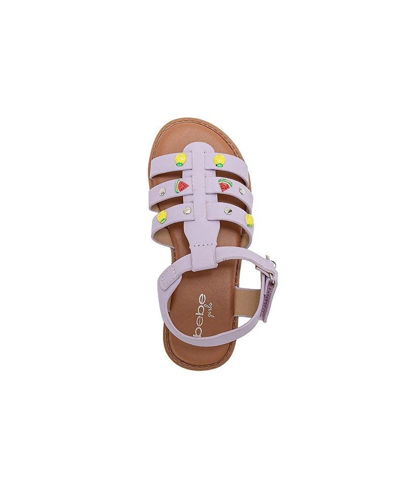 Bebe Girls Girl's Fashion Sandals – Comfy Dressy Shoes with Fruit Accents, Studs, and Hanging b Charm