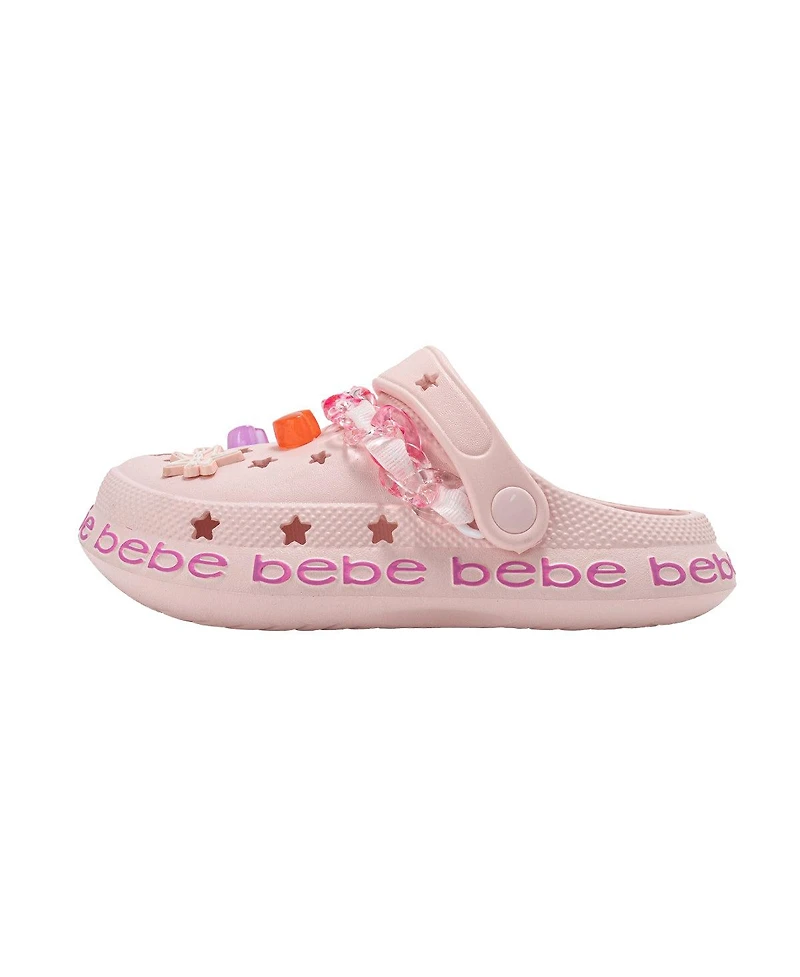 Bebe Little Girls Lightweight Eva Clog with Chain Logo Grosgrain Ribbon and Charms