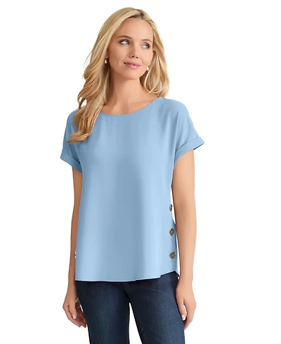 Jones New York Petite Short-Sleeve Button Detail Top