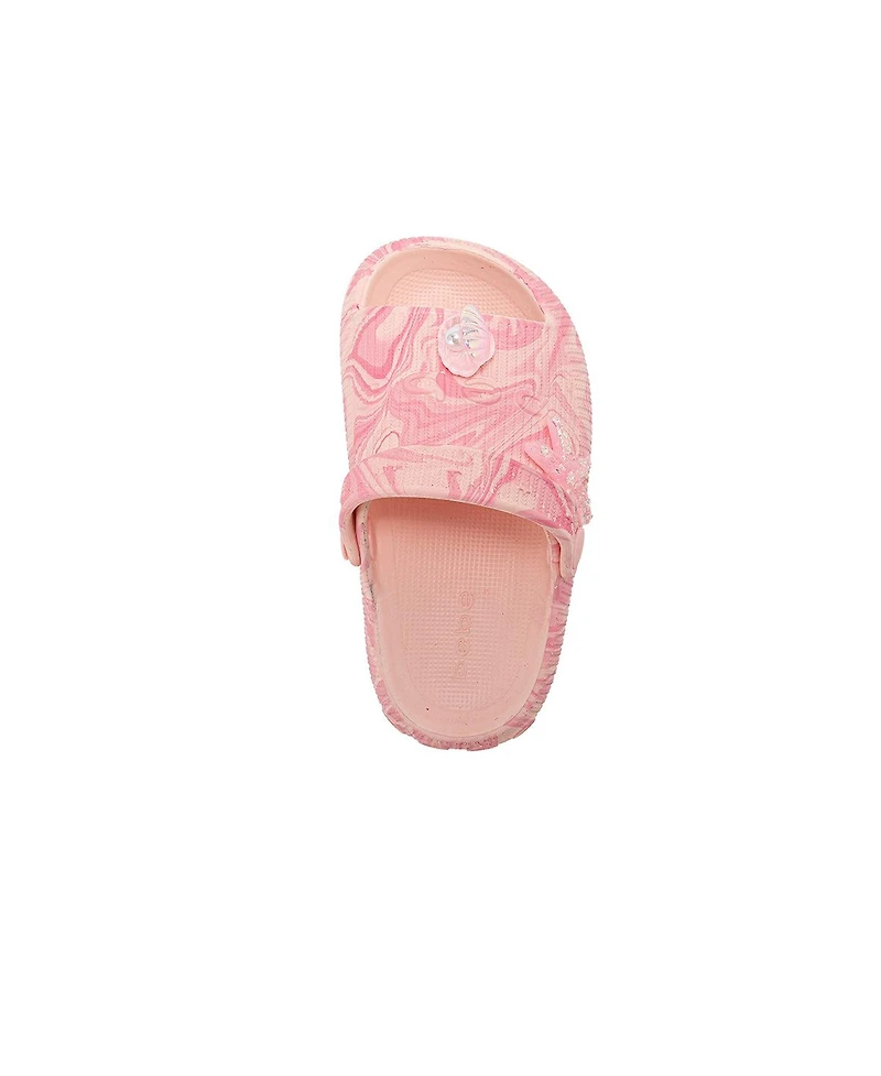 Bebe Little Girls Girl's Eva Comfy Slides - with Cute Marble Print and Charms