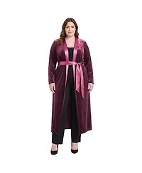 Standards & Practices Plus Velvet Wrap Satin Belt Long Coat