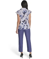 Calvin Klein Women's Printed Cap-Sleeve Ruffle Front Top