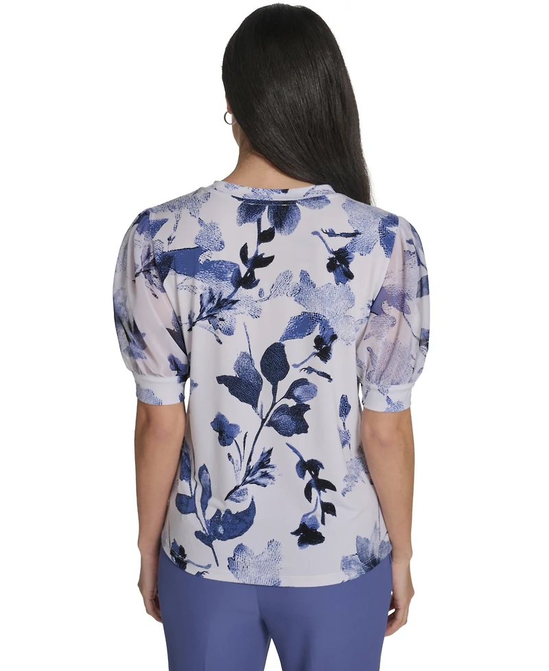 Calvin Klein Women's Mixed Media Floral Short-Sleeve Top