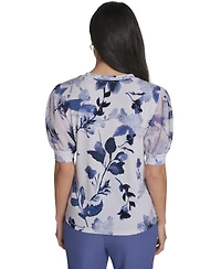 Calvin Klein Women's Mixed Media Floral Short-Sleeve Top