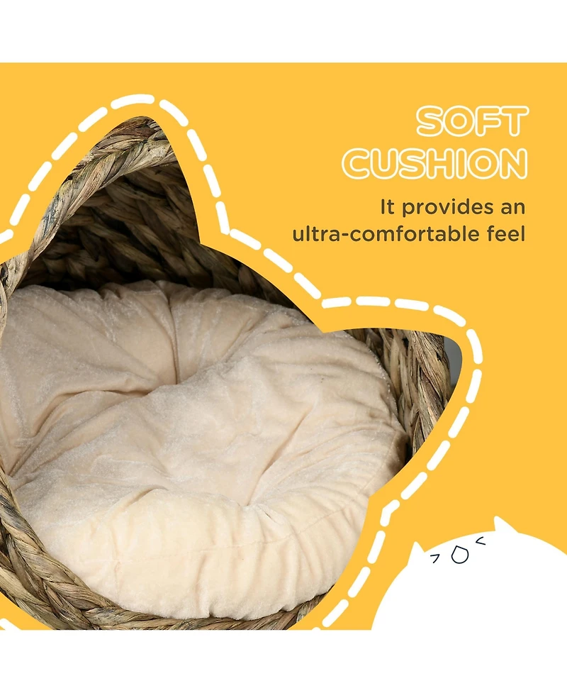 PawHut 20" Natural Braided Elevated Cat Bed Basket House Chair Dark Brown