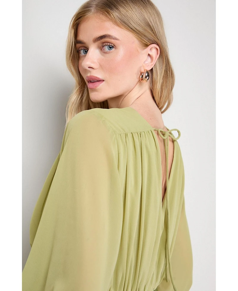 Oasis Women's Satin Chiffon Mix V Neck Midaxi Dress