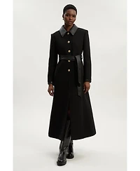 Karen Millen Women's Wool Pu Mix Belted Tailored Maxi Coat