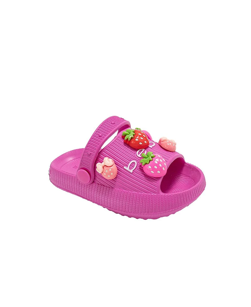 Bebe Toddler Girl's Lightweight Platform Eva Slides - Slip On Comfy with Strawberry Charm Accents