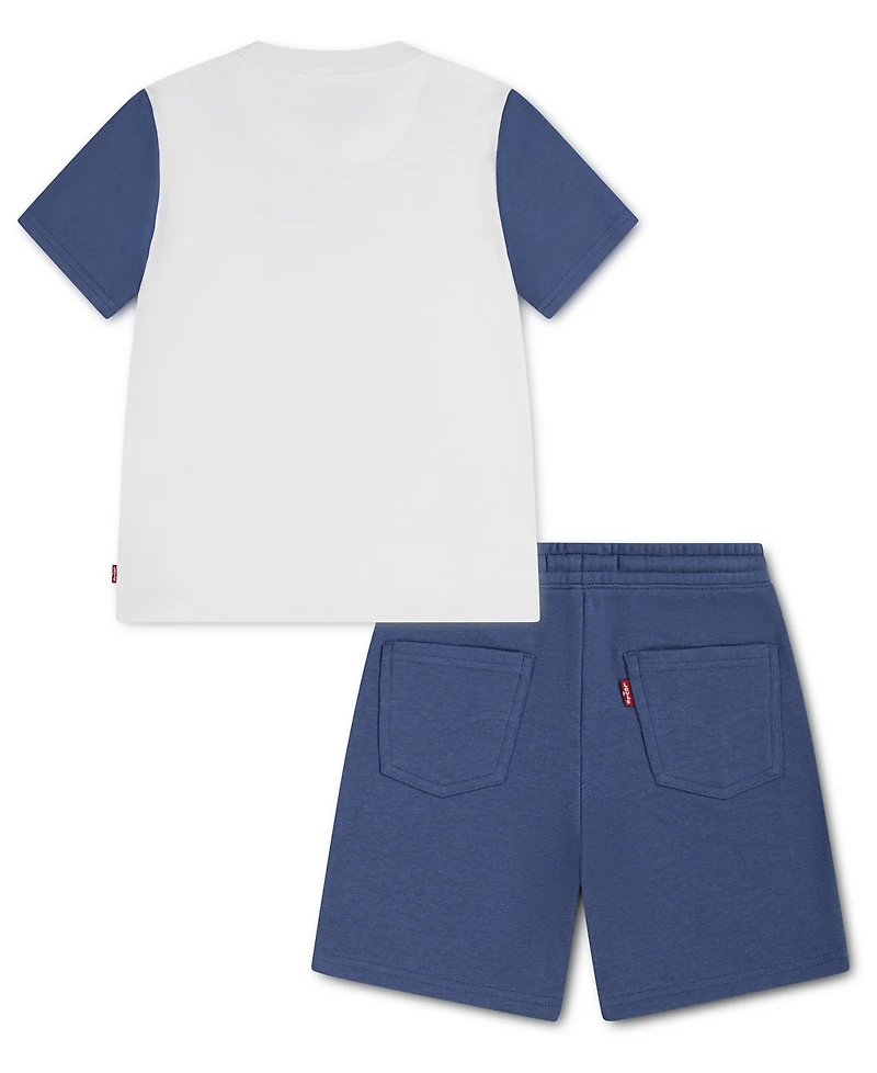 Levi's Boys' 2T-7 Smiley Check T-Shirt and Shorts, 2-Piece Set