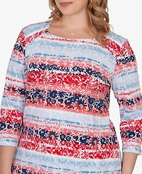 Ruby Rd. Plus Painted Floral Stripe Knit Top