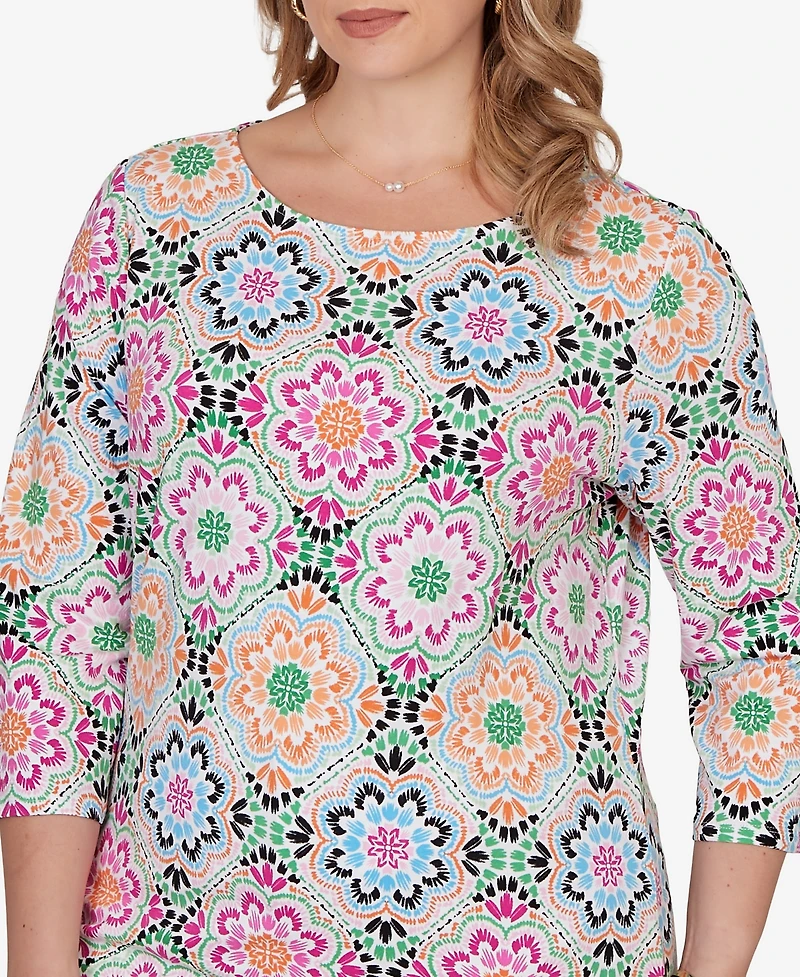 Ruby Rd. Plus Kaleidoscope Floral Boat Neck Knit Top