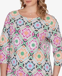 Ruby Rd. Plus Kaleidoscope Floral Boat Neck Knit Top