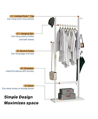 Rainsken Solid Wood Coat Rack, Freestanding Clothes Organizer with Hanging Rod, Hooks, Storage Stand for Coats and Bags