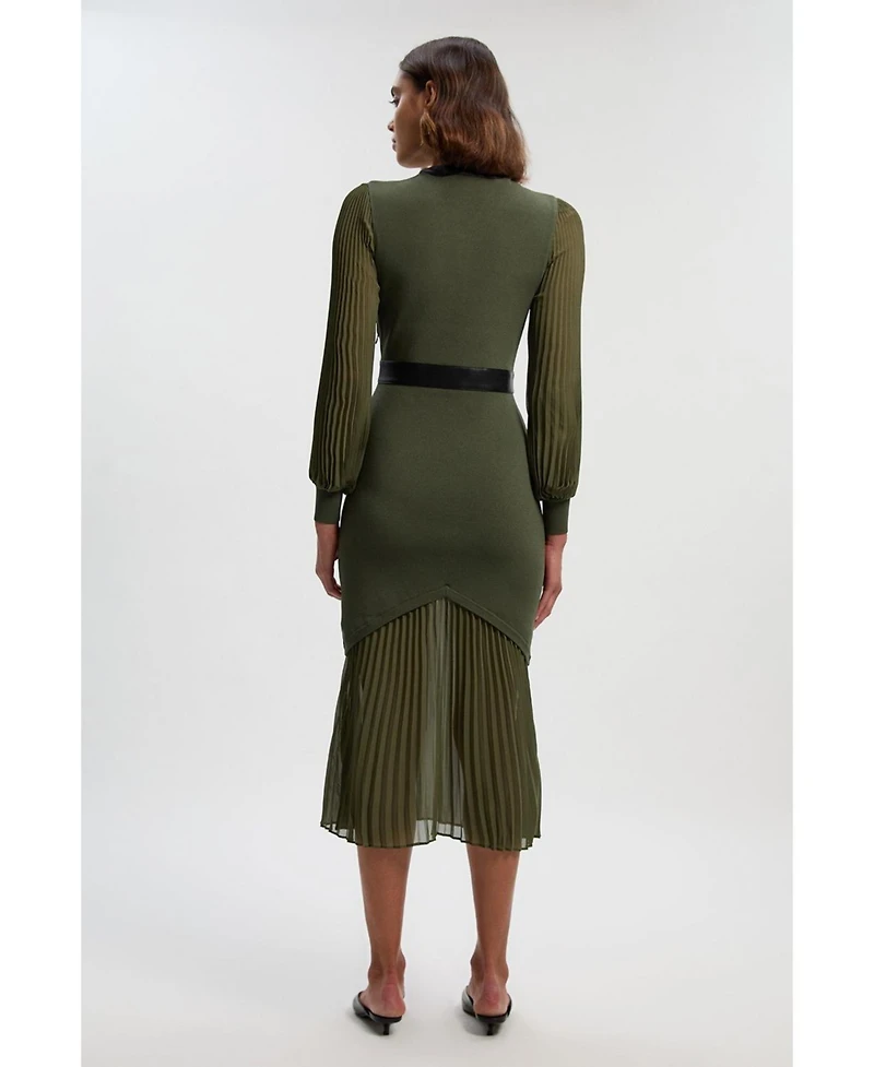 Karen Millen Women's Woven Sleeved Pleated Dress