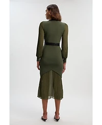 Karen Millen Women's Woven Sleeved Pleated Dress