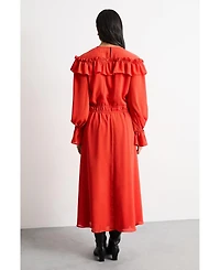 Warehouse Women's Ruffle Shoulder Detail Boho Maxi Dress