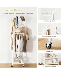 Yigii 71" Heavy Duty Metal Clothes Rack, 3-Section, 6 Hooks, 2 Shelves, Portable