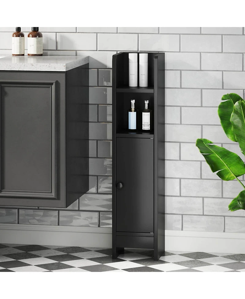 Bathroom Storage Cabinet with Adjustable Shelf 1 Door & 2 Open Shelves Living Room