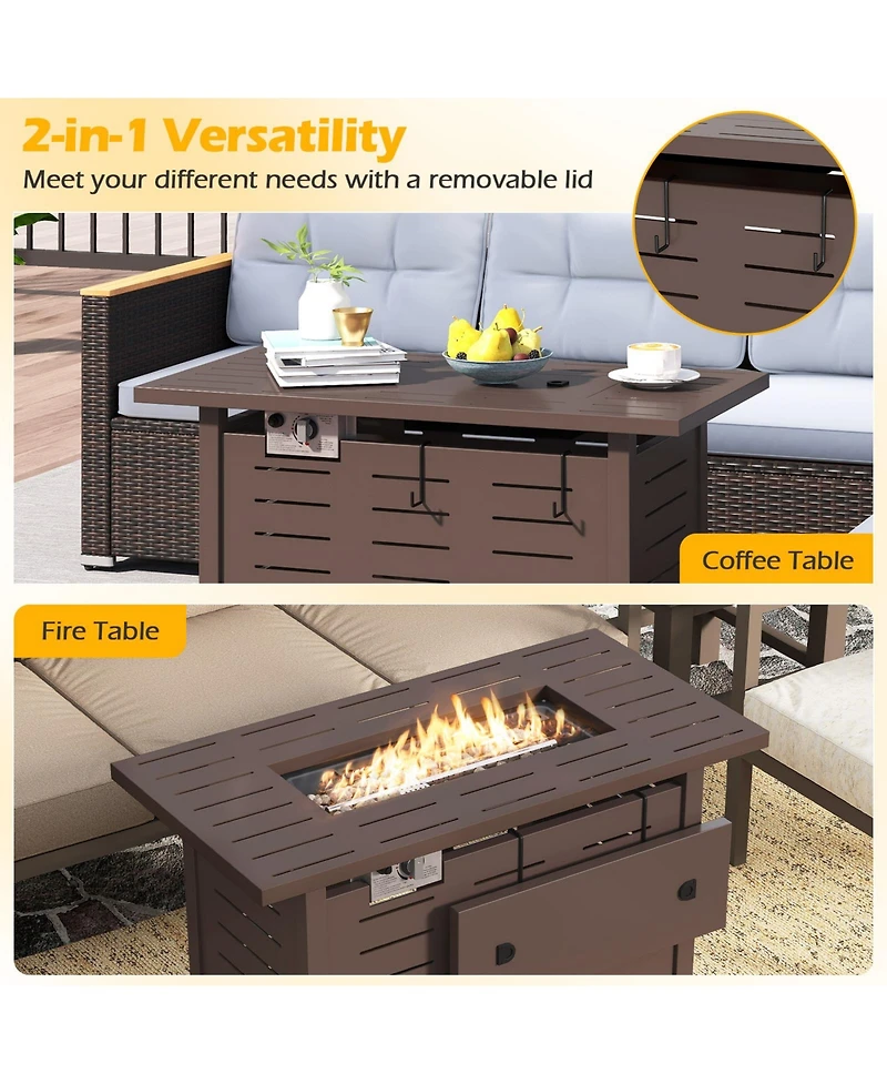 Costway 40-Inch Outdoor Propane Fire Pit with Lava Rocks Removable Lid & Protective Cover