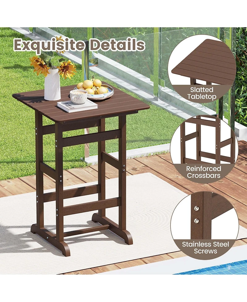 3-Piece Patio Hdpe Bar Set Armchairs with Square High-Top Table Footrest and Backrest