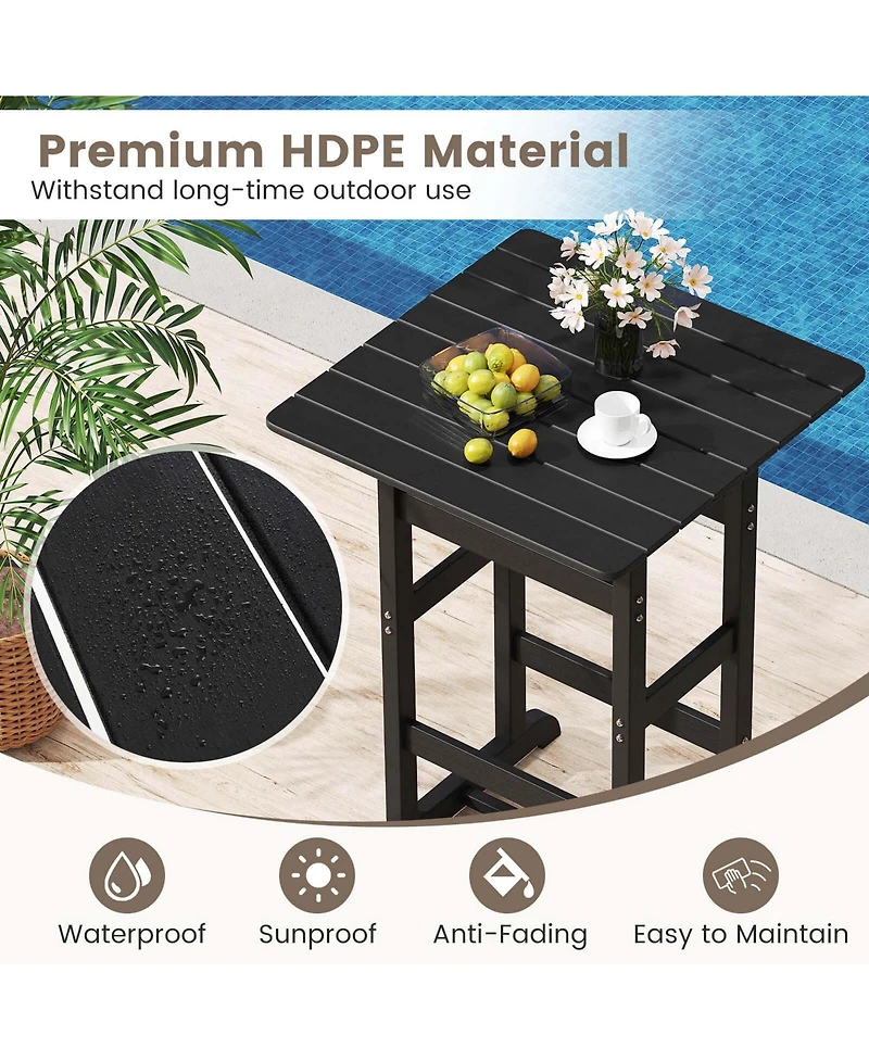 3-Piece Patio Hdpe Bar Set Armchairs with Square High-Top Table Footrest & Backrest