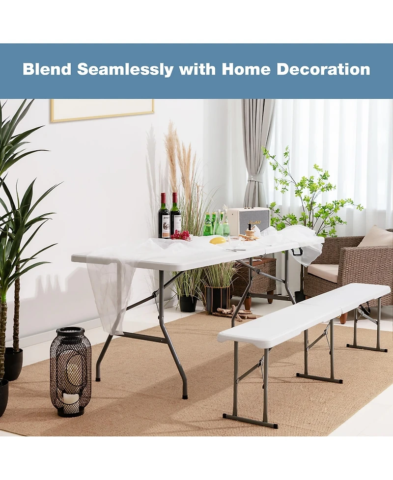 Outdoor Camping Table Set Folding Picnic Long Table with 2 Bench Seats