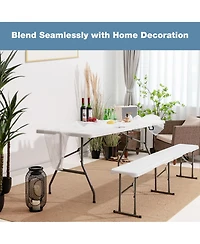 Outdoor Camping Table Set Folding Picnic Long Table with 2 Bench Seats