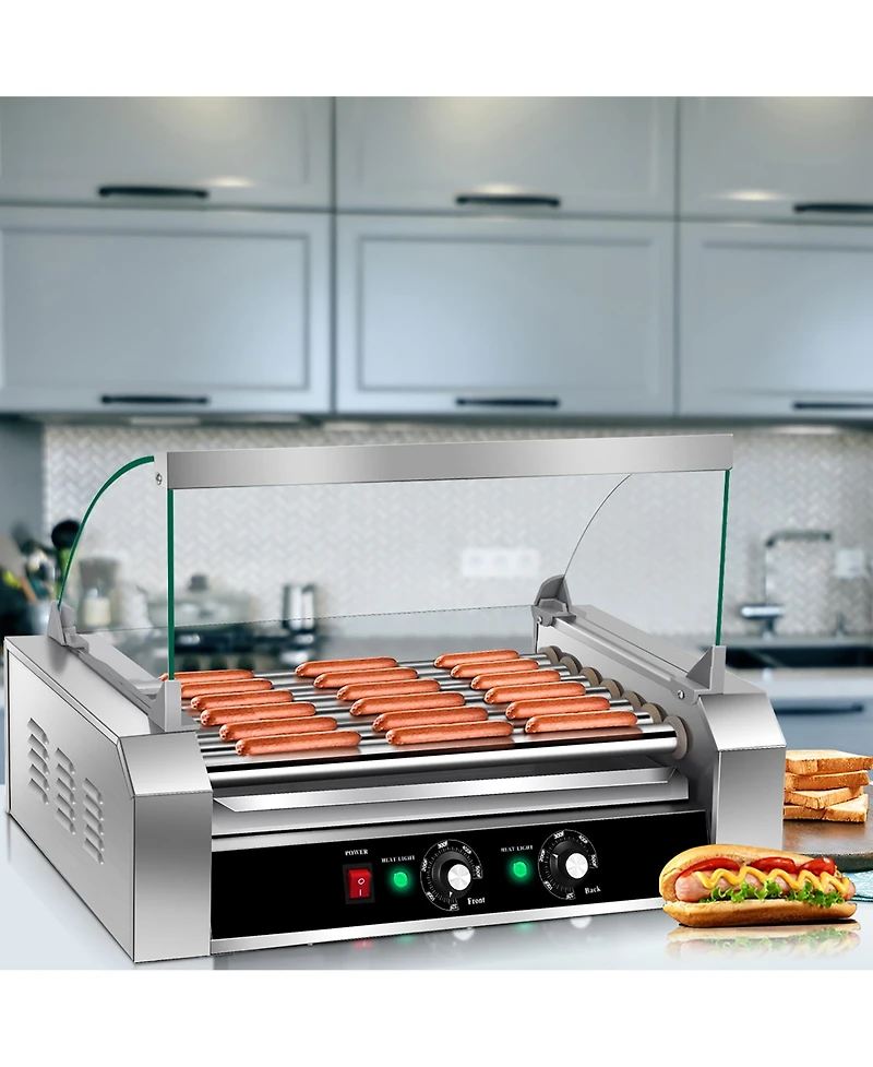 18 Hot Dog Hotdog 7 Roller Grill Cooker Machine w/ Cover