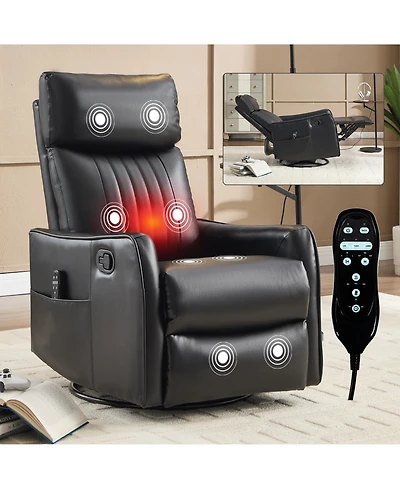 sumyeg Recliner Chair with Heat Massage Manual Rocker and Swivel Faux Leather