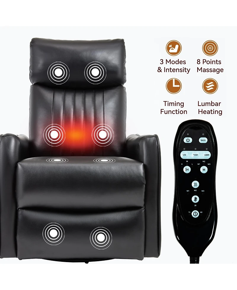 sumyeg Recliner Chair with Heat Massage Manual Rocker and Swivel Faux Leather