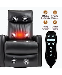 sumyeg Recliner Chair with Heat Massage Manual Rocker and Swivel Faux Leather