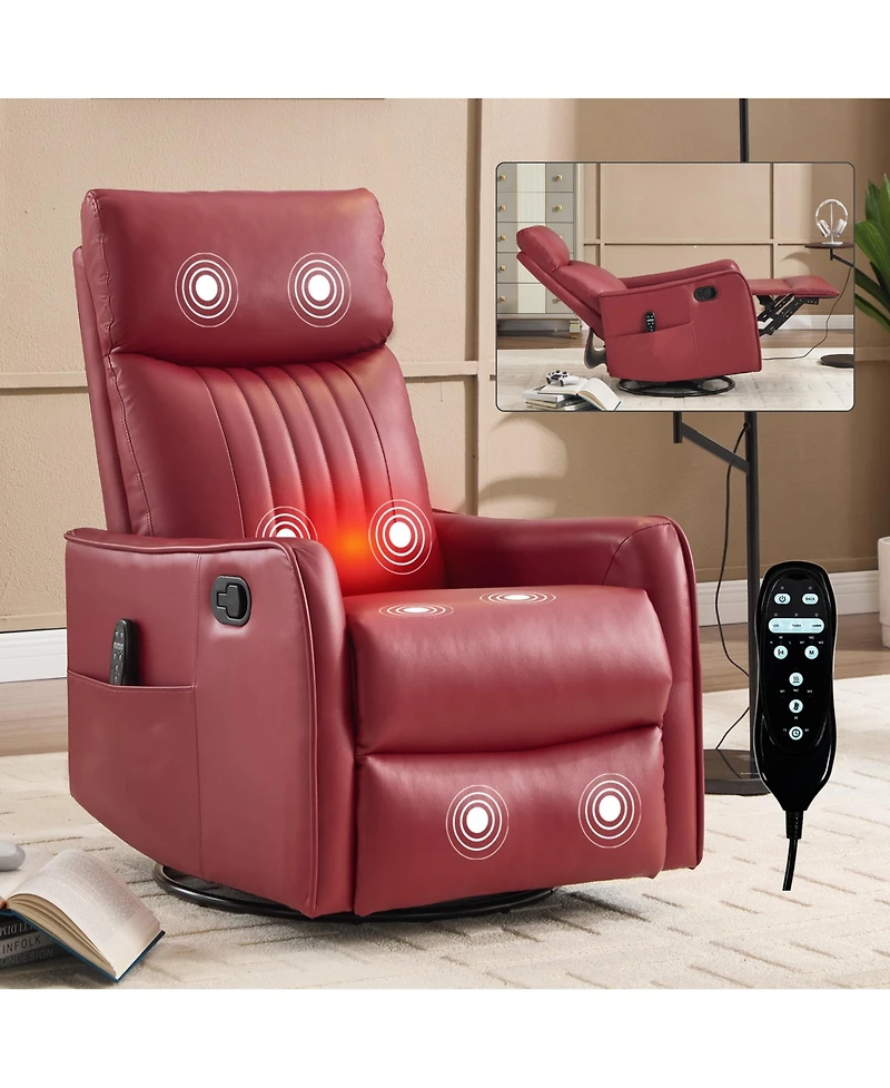 sumyeg Recliner Chair with Heat Massage Manual Rocker and Swivel in Faux Leather