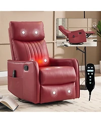 sumyeg Recliner Chair with Heat Massage Manual Rocker and Swivel in Faux Leather