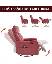 sumyeg Recliner Chair with Heat Massage Manual Rocker and Swivel in Faux Leather