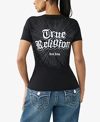 True Religion Women's Crystal Logo V-Neck T-Shirt