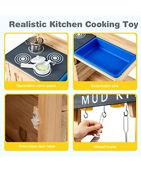 Mecale Outdoor Mud Kids Kitchen Playset with Wooden Design and Included Kitchenware for Pretend Play