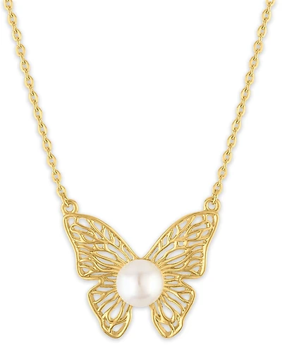 Macy's Cultured Freshwater Pearl (6mm) Butterfly Necklace in 14k Gold Over Sterling Silver
