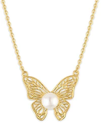 Macy's Cultured Freshwater Pearl (6mm) Butterfly Necklace in 14k Gold Over Sterling Silver