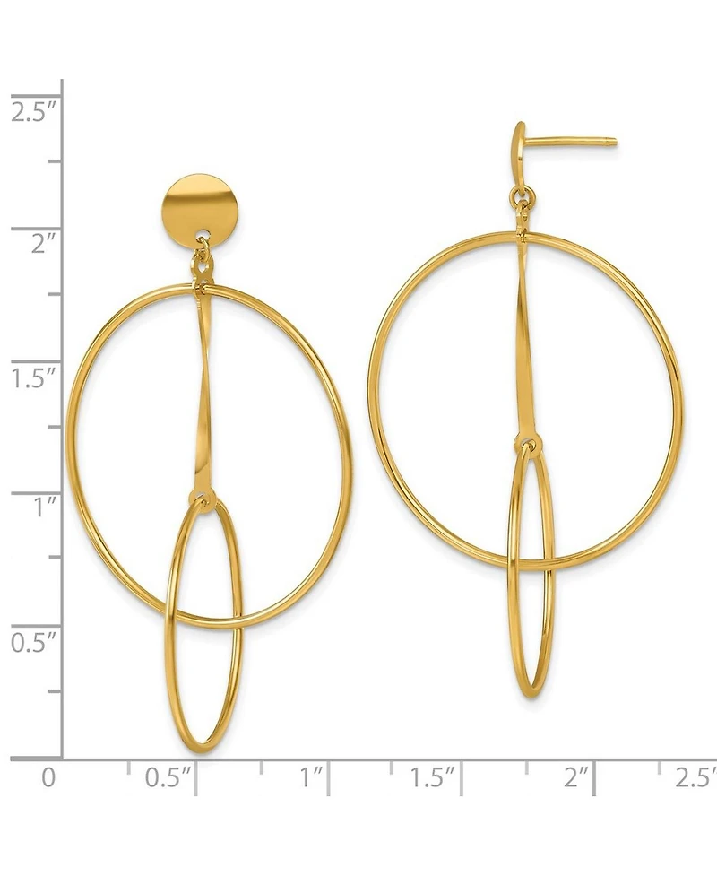 Curata Jewelry Solid 18k Yellow Gold Italian 54x32mm Double Circle Statement Post Earrings
