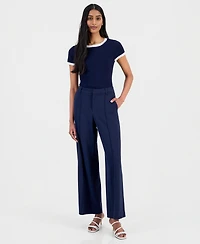 T Tahari Women's High-Rise Straight Wide-Leg Pants