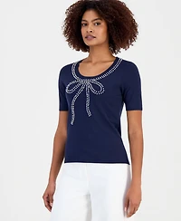 T Tahari Women's Embellished-Bow Scoop-Neck Top