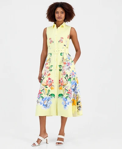 T Tahari Women's Sleeveless Belted Shirtdress