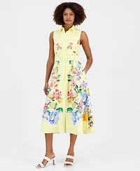 T Tahari Women's Sleeveless Belted Shirtdress